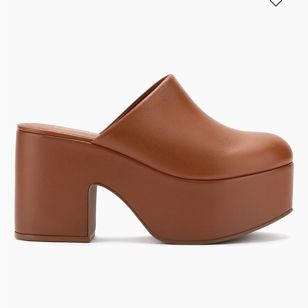 Larroudé Miso platform clogs in caramel leather size 8